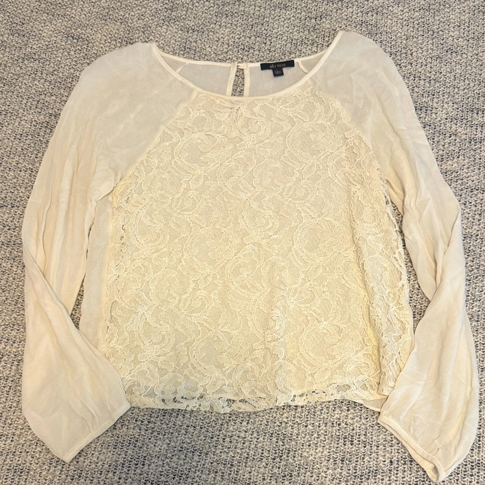 Ella Moss Cream Lace Long Sleeve Boho Blouse Lg